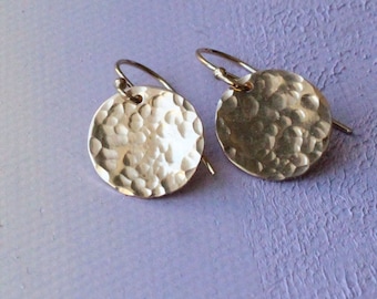 Hammered Gold Earrings, Simple Gold Earrings, everyday earrings, textured gold earrings, gold circle earrings, gold dangle earrings