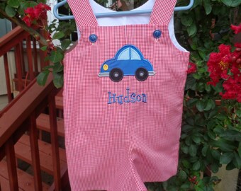 Boy's Jon Jon Romper Outfit with Car Sizes 6mo., 12 mo. 2t, 3T Personalized