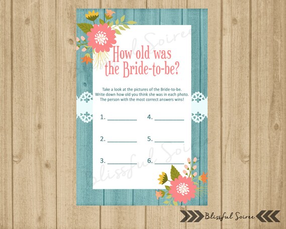 Printable Bridal Shower Guess Her Age How old was the bride