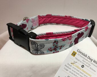 Butterfly Fabric Dog Collar Fully Lined XS-XL