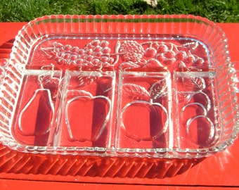 40s Divided Clear Pressed Glass FRUIT TRAY Heavy Serving Platter