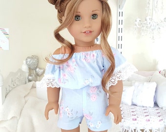 18 inch doll blue floral romper