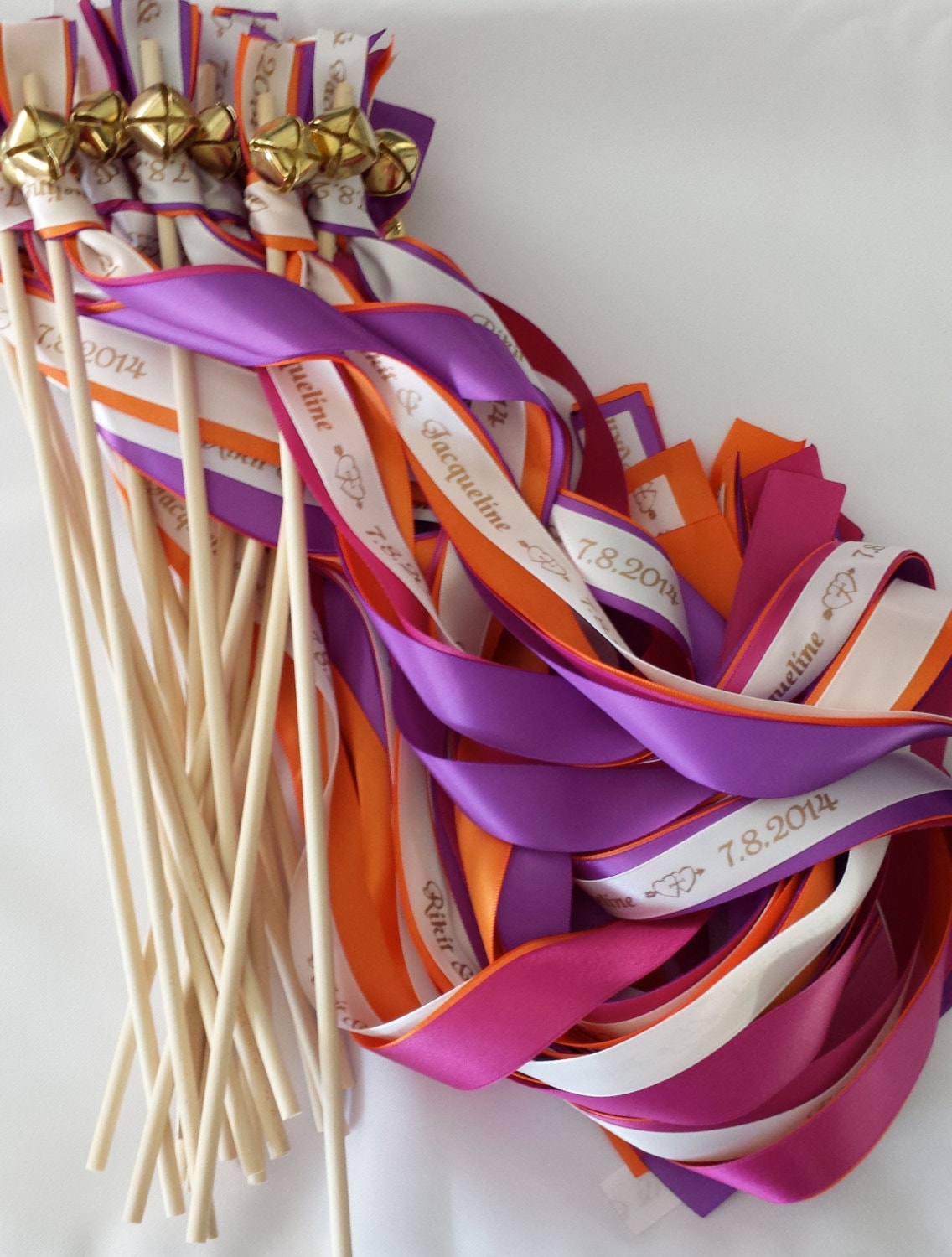 Wedding Wands Set of 50 Personalized Triple Ribbon with Bells