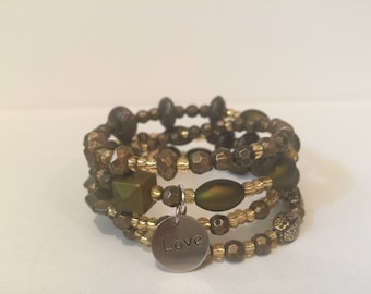 Green and Brownish Love Wrap Bracelet
