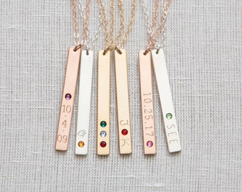 Birthstone bar Necklace,Vertical Bar Necklace,Birthston Necklace,Custom Bar necklace,Bridemaid Gift,Personalized necklace,Nameplate Necklace