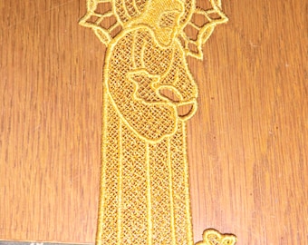 Embroidered Bookmark - Jesus with Lamb - Gold