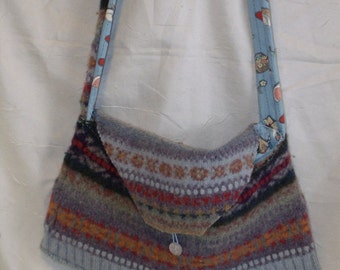 Upcycled Large Felted Wool Sweater Purse with 3 Interior Pockets