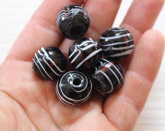 Large vintage striped round glass beads