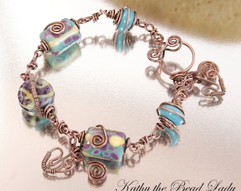 SALE****Lampwork Copper Wire Wrapped Bracelet-KTBL