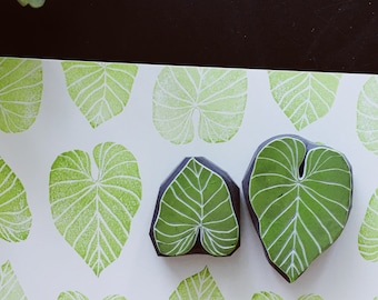 Tropical leaf hand carved rubber stamps.philodendron gloriosum leaf stamp.Unmounted