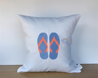 Flip flop pillow, flip flop decor, beach decor, beach lovers gift, summer decor, summer gift, summer pillow, beach pillow