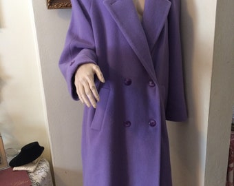 Vintage 80s Bold Lavender Ladies Ultimate Classic Wool Spring Ladies Coat size Large