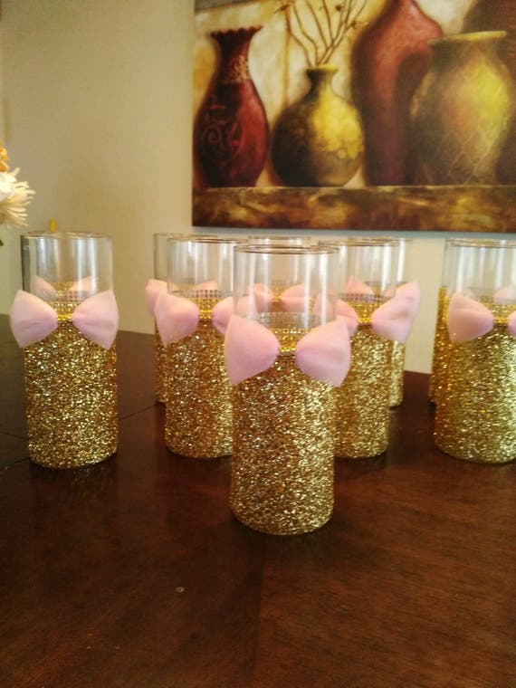 Items similar to 10 Pink and Gold Baby Shower, Wedding Centerpiece