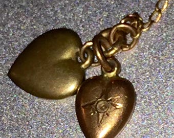 Victorian Heart Charms Antique Miniature Gold Heart Pendants Heart Charm Bracelet Vintage Puffy Hearts