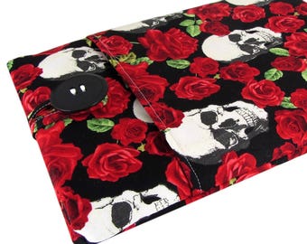 Women's iPad Pro 10.5 Sleeve - iPad Pro 12.9 Sleeve - New iPad 9.7 Sleeve - Padded With Pocket, Skull Roses - Can Be Made To Fit Any iPad