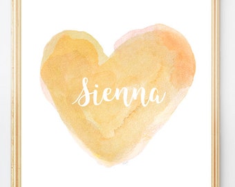Yellow Nursery Art, Yellow Nursery Decor, 8x10 Watercolor Heart Art Print, Gender Neutral Nursery Art, Baptism Gift, Gold Shower Gift
