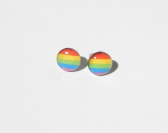Rainbow Earrings, Gay Pride Earrings, LGBT Earrings, LGBT Jewelry, Rainbow Stud Earrings, Gay Pride, Glass Dome Earrings, Lesbian Earrings