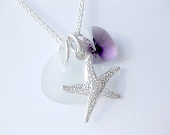 Sea Glass Star fish jewelry Seaglass Necklace Beach Glass Jewelry Handmade, Custom Jewelry