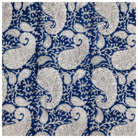 5 Yard Paisely Hand Block Print Fabric Indian Cotton Fabric