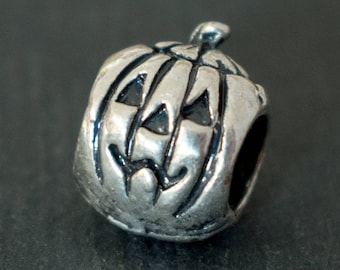 1 bead spacer large hole pumpkin halloween silver 14 mm