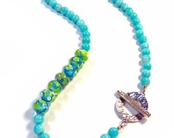 Amazonite and Handmade Lampwork Necklace