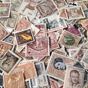 Neutral Shades Vintage Postage Stamps, Used Off Paper Worldwide Stamps, 50 Piece Lot of Brown & Beige Used Stamps,