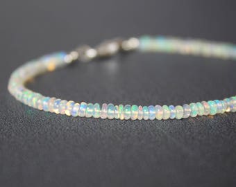 Opal Bracelet, All Opal Bracelet, Ethiopian Opal Bracelet, October Birthstone, Dainty Beaded Gemstone Bracelet, Stacking Bracelet