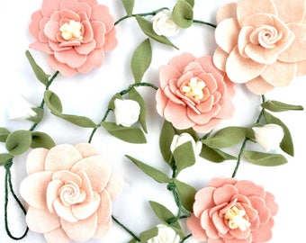 Felt Flower Nursery Decor Garland | Pink, Blush, White | Felt Flower Garland | Nursery Decor