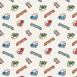 Mini Trains on White / Small Things on the Move 100% cotton Fabric / HO Train Fabric / Quiltex 14.1 / Yardage and Fat Quarters