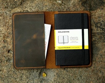 Leather notebook cover for moleskine classic notebook pocket size / Minimalist leather cover case for moleskine Cahier Volant Journal MA605S