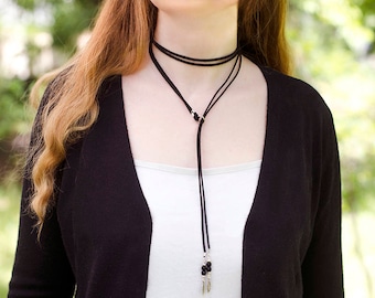 Leather Choker Necklace Thin Long Necklace Wrap Necklace Boho Necklace Long Tie Necklace Faux Suede Necklace Thin Choker Boho Fashion Gift