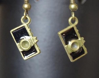 Bronze camera earrings