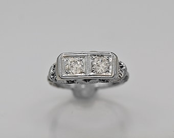 Antique .66ct. T.W. Diamond & White Gold Engagement Ring Art Deco - J36218