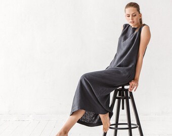 Linen dress, Graphite grey linen dress, Dress with pockets, Long dress, Linen tunic, Minimal linen tunic, Stone washed, Linen clothes