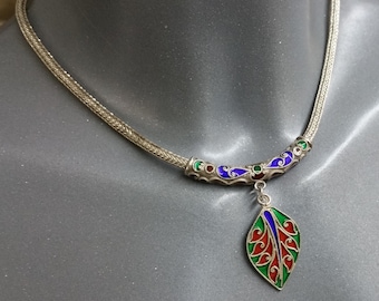 925 Silver glass inlay snake chain necklace SK500