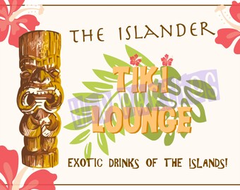 Tiki Party - Printable Tiki Bar Sign, Vintage Style. Perfect For Luau or Tiki Party!