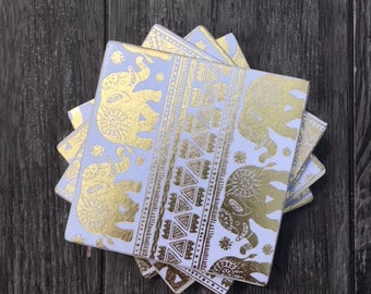 Gold Elephant Ceramic Coasters