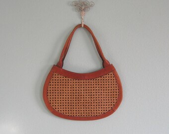 60s Wicker Bag - Vintage Leather and Rattan Purse - Chic 60s Brown Wicker Handbag - Vintage 1960s Handbag