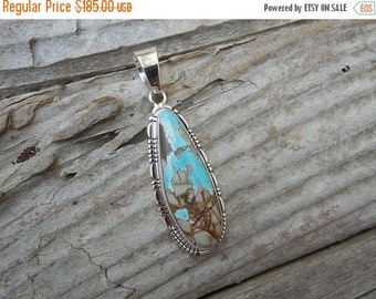 ON SALE Fabulous turquoise pendant handmade and signed in sterling silver, by Richard Curely, a Navajo silversmith
