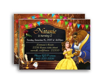 Beauty and the beast birthday invitations,beauty and the beast invitations, princess beauty,princess belle invitations, princess belle