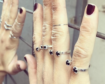 Adjustable Ring, Black Crystal Ring, Black Stone Ring, Open Ring, Stackable Ring, Punk Ring, Silver Rings For Women, Black Rings For Her