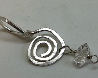 Herkimer Diamond pendant * Sterling silver pendant * Silver swirl * Silver necklace * Herkimer Diamond necklace