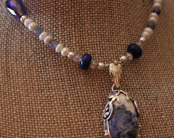 Sodalite and Sterling Silver Pendant Necklace