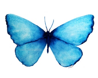 blue butterfly watercolor-butterfly painting-butterfly art-archival print-fine art print-blue decor-nature art-original butterfly art
