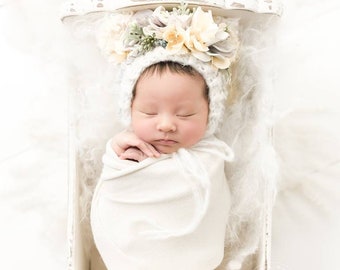 Flower Bonnet, Floral Bonnet, Garden Bonnet, Bear Bonnet, Sitter Bonnet, Fall Bonnet, Easter Bonnet, Baby Photo Prop Newborn Photo Prop,