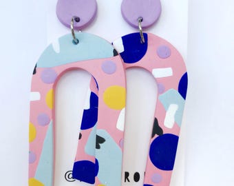 Space Cadet - Polymer clay statement dangle earrings