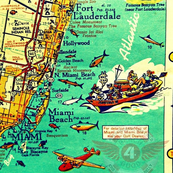 Fort Lauderdale Map Print Retro Miami Beach Photograph