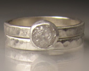 Custom Raw Diamond Ring, Hammered Rough Diamond Ring, Palladium Sterling Silver, Made to Order