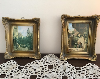 Vintage paintings - Vintage 2 piece set paintings - Vintage picture 2 set - picture with gold frame - Set of 2 picture with gold frame