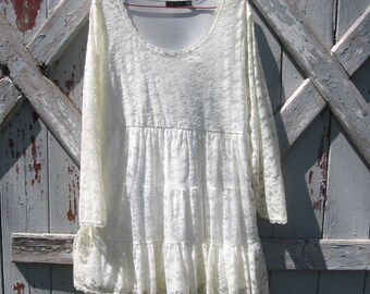 1990s Casual Express white lace mini dress M L XL